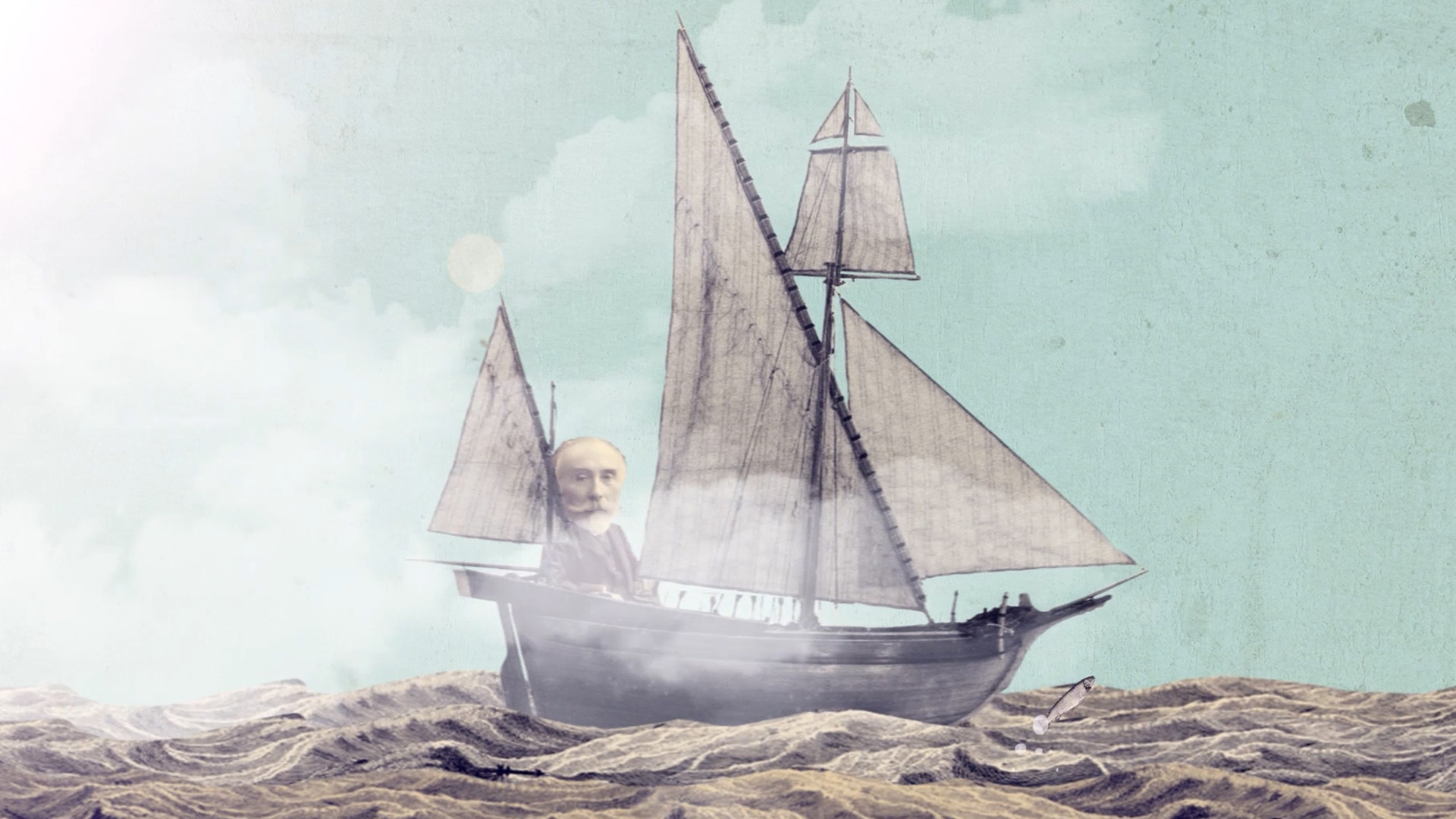 Image illustration tirée d'une animation 2D en collage d'un projet motion design pour le musée des confluences à Lyon