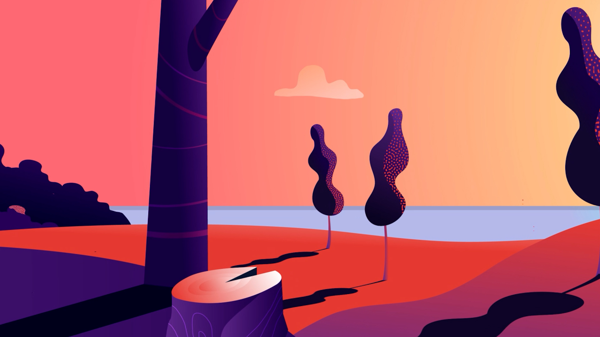 Image illustration tirée d'une animation 2D d'un projet motion design d'un teaser pour le festival woodstower à Lyon
